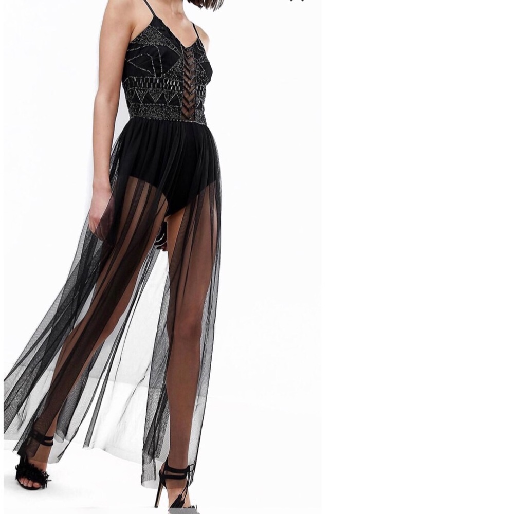 Embellished Festival Bodysuit with Mesh Skirt